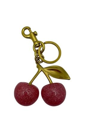 Y2K Resin Cherry Bag Charm Keychain Glitter Pink Gold Tone Coquette Aesthetic